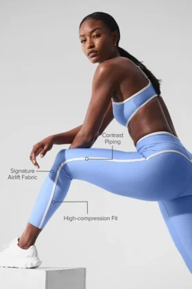 High-Waist Airlift Charger Leggings de 7/8 – Azul cristalino/Blanco