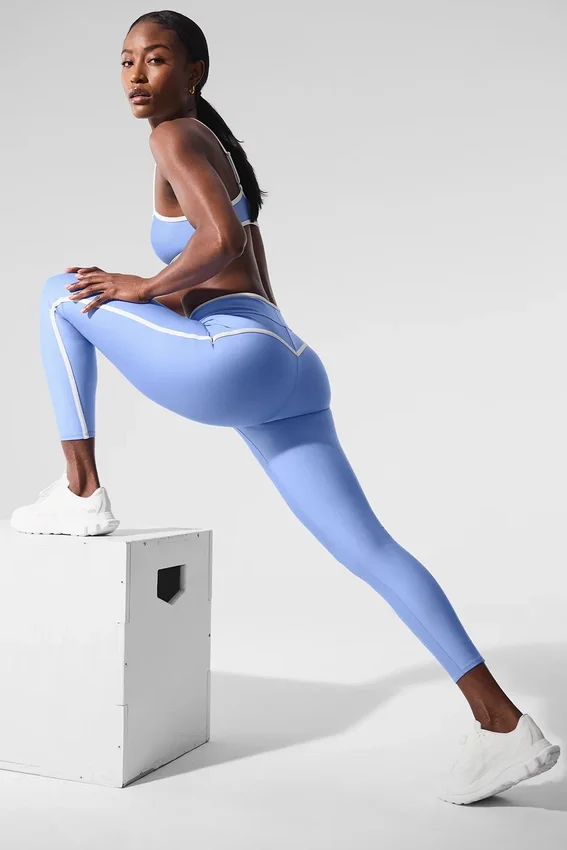 High-Waist Airlift Charger Leggings de 7/8 - Azul cristalino/Blanco