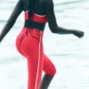 High-Waist Airlift Super Sleek Contrast Capri - Candy Red/White