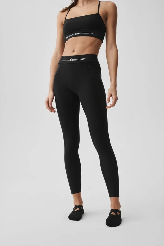 High-Waist Alosoft 7/8 Relay Leggings — Negro/Blanco