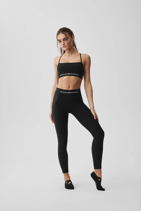 High-Waist Alosoft 7/8 Relay Leggings — Negro/Blanco