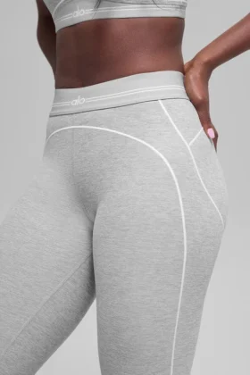 High-Waist Alosoft Heart Throb Leggings de largo 7/8 – Gris jaspeado deportivo/Blanco