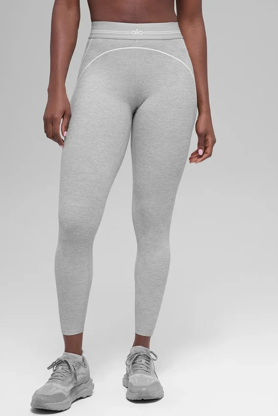High-Waist Alosoft Heart Throb Leggings de largo 7/8 - Gris jaspeado deportivo/Blanco