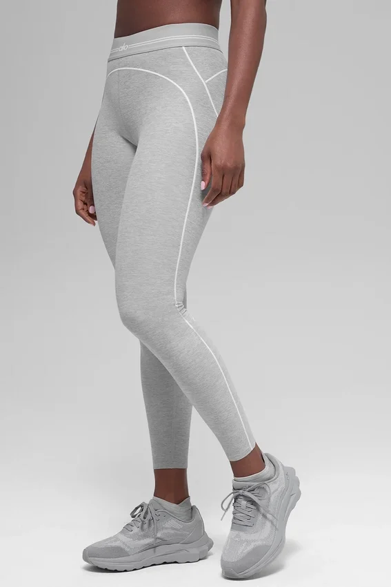 High-Waist Alosoft Heart Throb Leggings de largo 7/8 - Gris jaspeado deportivo/Blanco