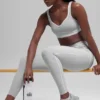 High-Waist Alosoft Heart Throb Leggings de largo 7/8 - Gris jaspeado deportivo/Blanco