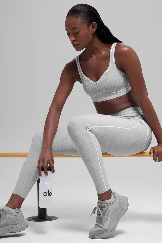 High-Waist Alosoft Heart Throb Leggings de largo 7/8 - Gris jaspeado deportivo/Blanco