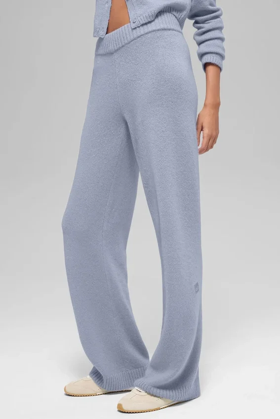 High-Waist Cashmere Wool Pantalón con corte ancho New Class - Winter Frost