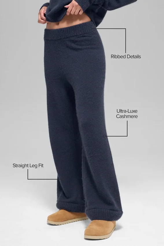 High-Waist Cashmere Wool Wide Leg Pant — Navy