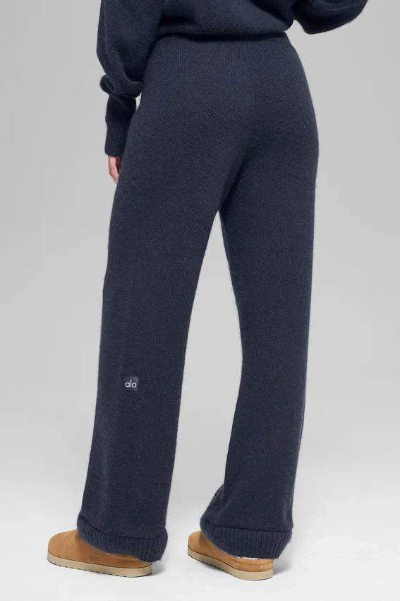 High-Waist Cashmere Wool Wide Leg Pant — Navy