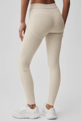 High-Waist Heart Throb Leggings de Alosoft – Gris avena jaspeado/Blanco