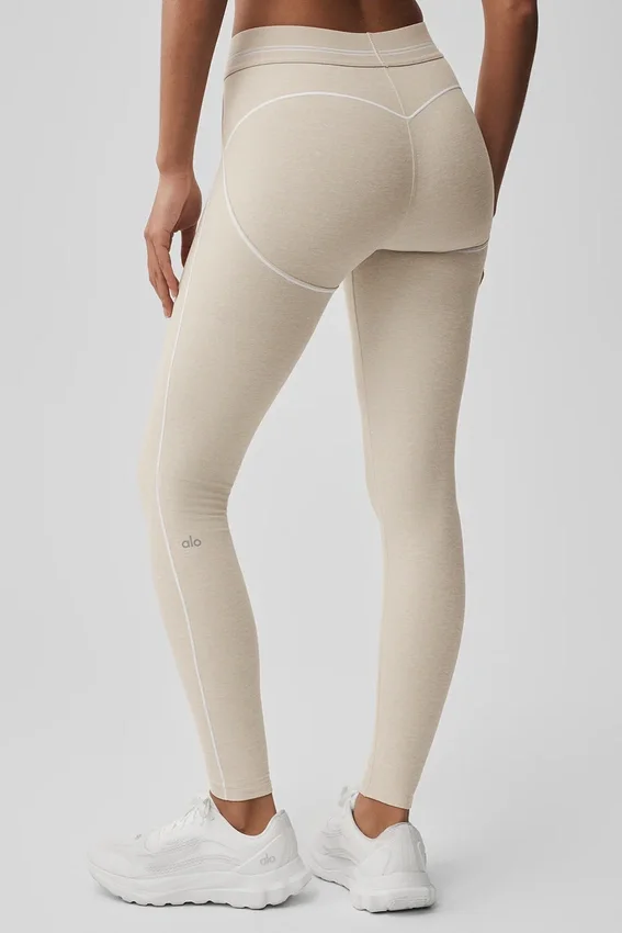 High-Waist Heart Throb Leggings de Alosoft - Gris avena jaspeado/Blanco