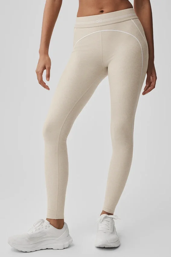 High-Waist Heart Throb Leggings de Alosoft - Gris avena jaspeado/Blanco