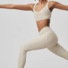 High-Waist Heart Throb Leggings de Alosoft - Gris avena jaspeado/Blanco