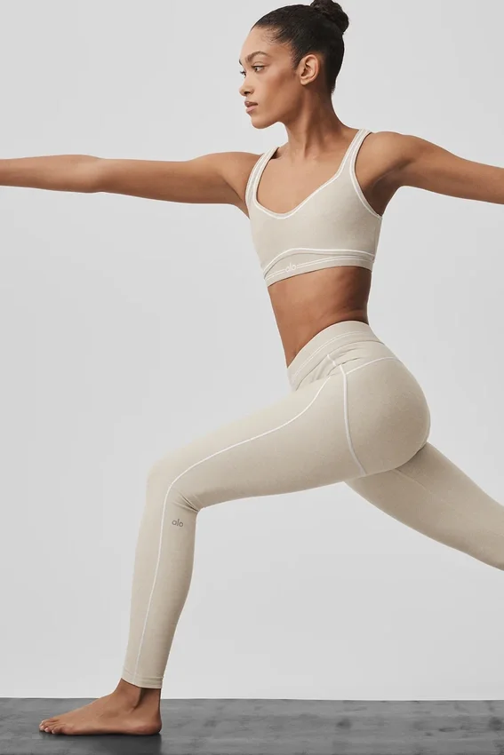 High-Waist Heart Throb Leggings de Alosoft - Gris avena jaspeado/Blanco
