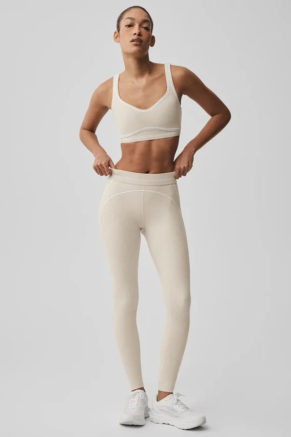 High-Waist Heart Throb Leggings de Alosoft - Gris avena jaspeado/Blanco