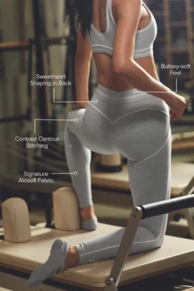 High-Waist Heart Throb Leggings de Alosoft – Gris jaspeado deportivo/Blanco