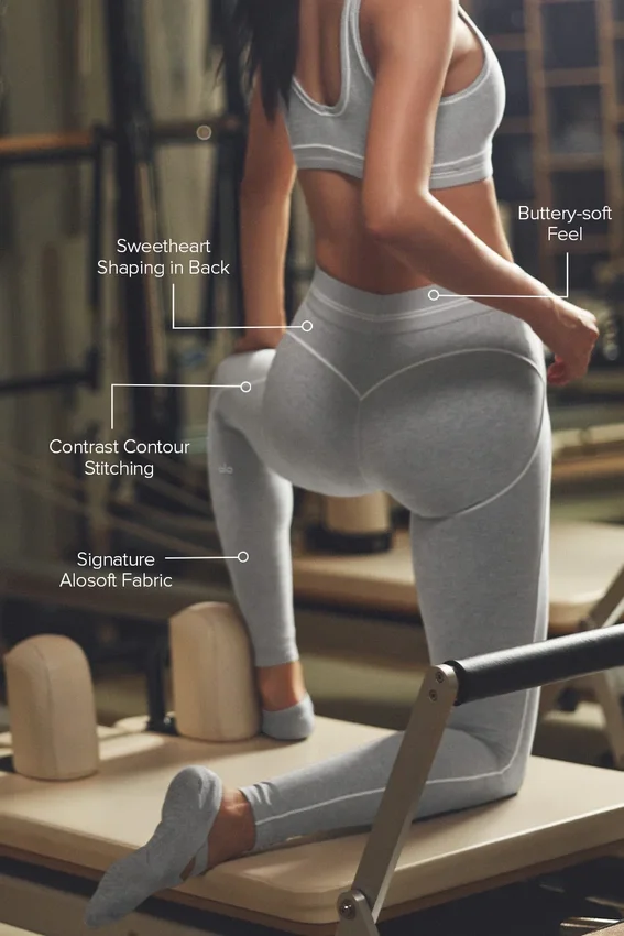 High-Waist Heart Throb Leggings de Alosoft - Gris jaspeado deportivo/Blanco
