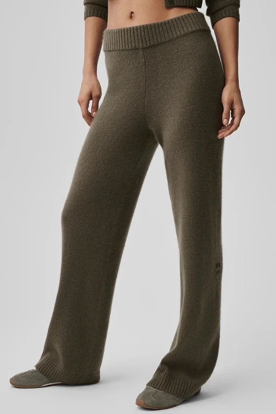 High-Waist New Class Wide Leg Pant en lana y cachemira - Olive Tree