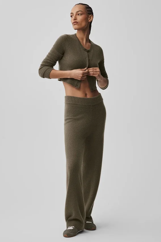 High-Waist New Class Wide Leg Pant en lana y cachemira - Olive Tree