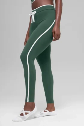 High-Waist Race Pace 7/8 Leggings de Airbrush — Verde trébol/Blanco
