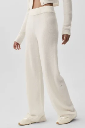 High-Waist Wool Cashmere New Class Wide Leg Pant - Ivory