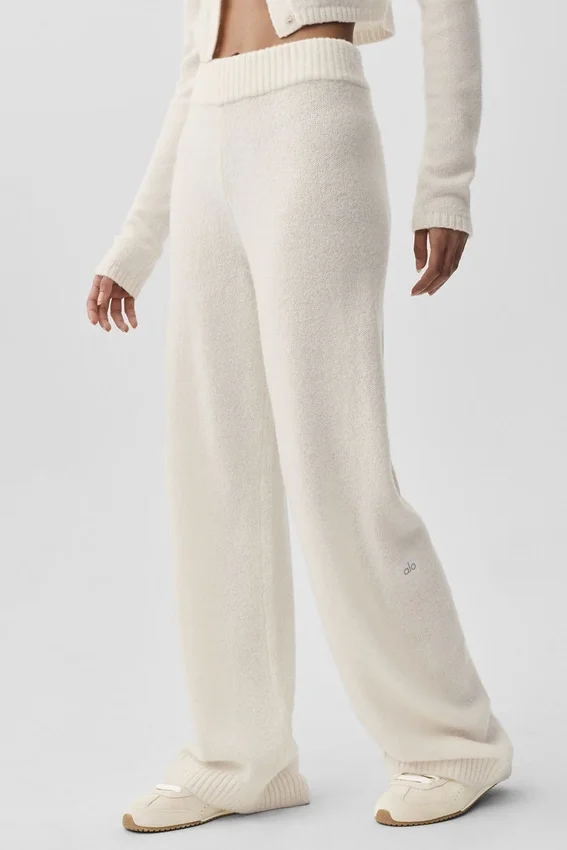 High-Waist Wool Cashmere New Class Wide Leg Pant - Ivory