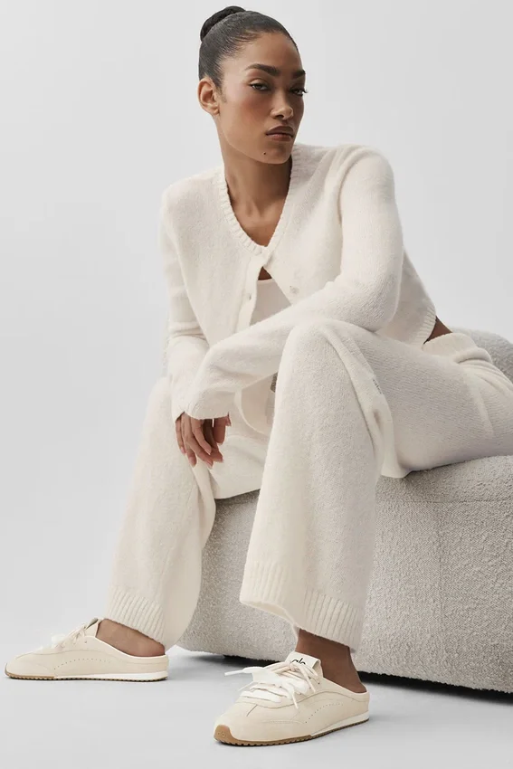 High-Waist Wool Cashmere New Class Wide Leg Pant - Ivory