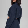 Jersey de cuello alto corto de punto trenzado «Winter Bliss» de manga larga - Azul marino