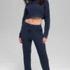 Jersey de cuello alto corto de punto trenzado «Winter Bliss» de manga larga - Azul marino