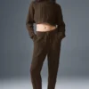 Jersey de cuello alto corto de punto trenzado «Winter Bliss» de manga larga - Espresso