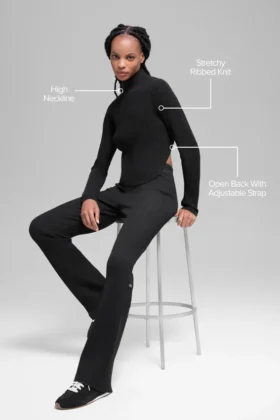 Jersey de denim sin espalda de manga larga – Negro/Antracita