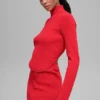 Jersey de denim sin espalda de manga larga - Rojo brillante
