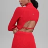 Jersey de denim sin espalda de manga larga - Rojo brillante