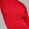 Jersey de denim sin espalda de manga larga - Rojo brillante