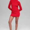Jersey de denim sin espalda de manga larga - Rojo brillante