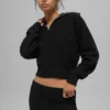 Jerséu de cachemira con tejido tipo waffle y cremallera de 1/4 - Negro