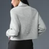 Jerséu de cuello alto de cachemira con tejido tipo waffle — Gris jaspeado deportivo
