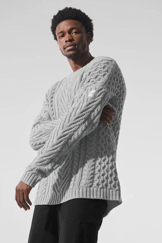 Jerséu de cuello redondo con tejido trenzado - Gris jaspeado deportivo