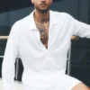 Jerséu de manga larga «Coastal» de jersey de lino - Blanco
