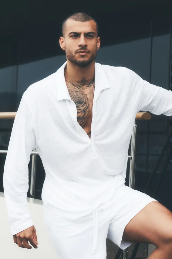 Jerséu de manga larga «Coastal» de jersey de lino - Blanco