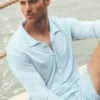 Jerséu de manga larga de jersey de lino «Coastal» - Azul mar
