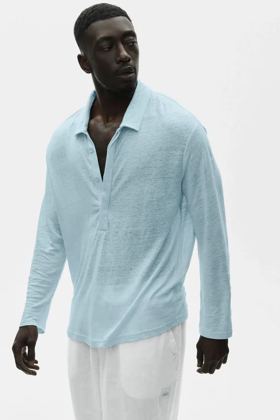 Jerséu de manga larga de jersey de lino «Coastal» - Azul mar