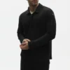 Jerséu de manga larga de jersey de lino estilo costero - Negro