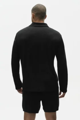 Jerséu de manga larga de jersey de lino estilo costero – Negro