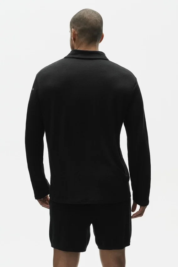 Jerséu de manga larga de jersey de lino estilo costero - Negro