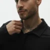 Jerséu de manga larga de jersey de lino estilo costero - Negro