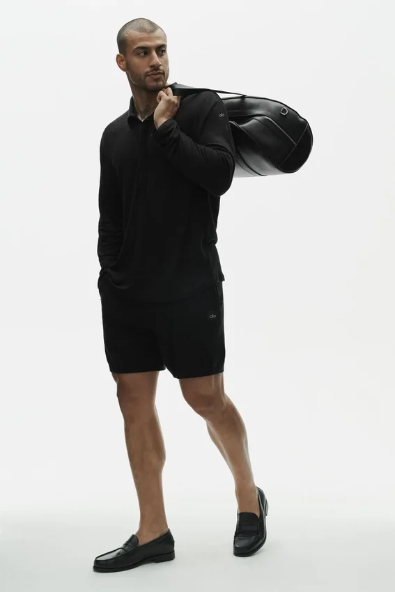 Jerséu de manga larga de jersey de lino estilo costero - Negro