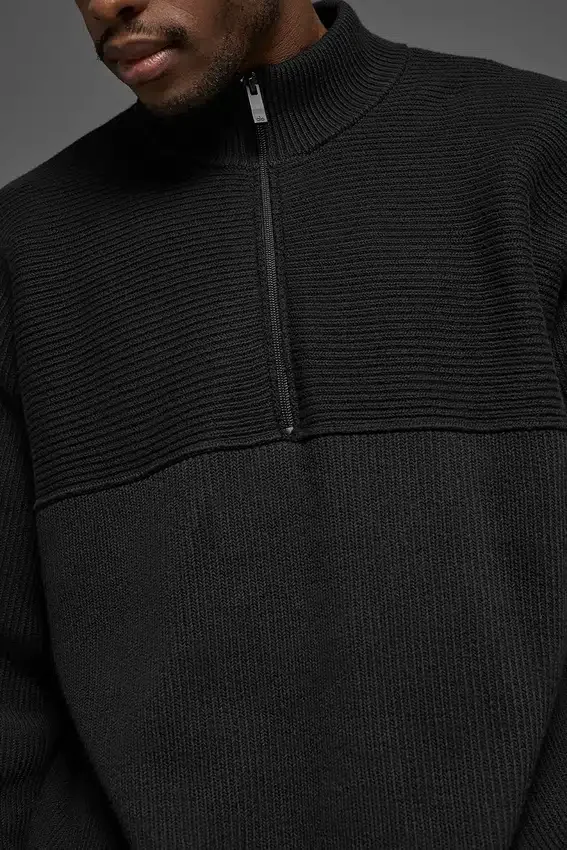 Jerséu de punto acanalado con cremallera de 1/4 de Domain Shift - Negro