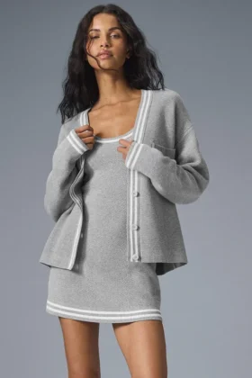Jerséu de punto estilo club de tenis - Gris jaspeado deportivo/Blanco