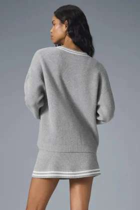 Jerséu de punto estilo club de tenis – Gris jaspeado deportivo/Blanco